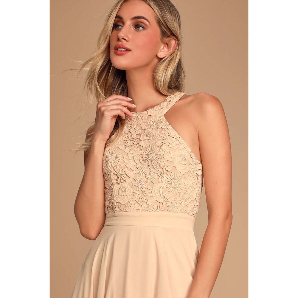 Lulus Picture Perfect Blush Lace Maxi Dress Formal Evening Bridesmaid Small NWT - Picture 3 of 14